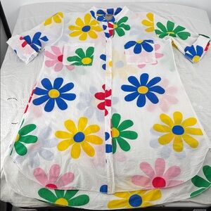 Fashion Concepts Dress Wm Medium White Multicolor Flower Button Down Shirt Tunic